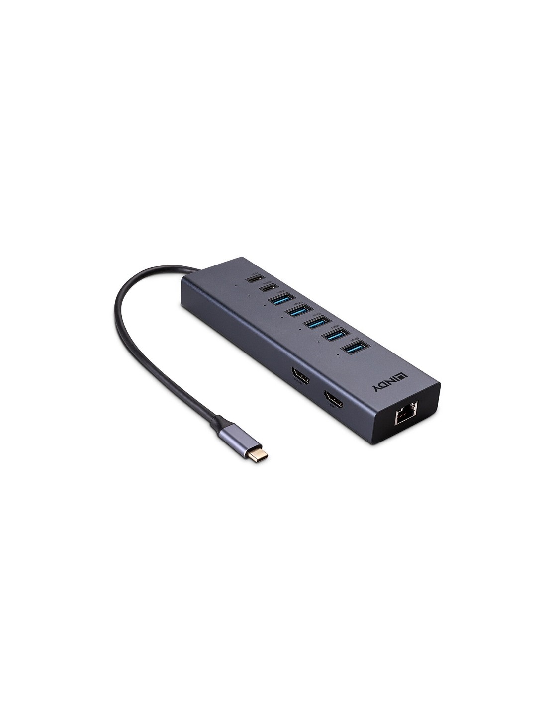 Lindy 43373 base para portátil y replicador de puertos Alámbrico USB 3.2 Gen 2 (3.1 Gen 2) Type-C Gris
