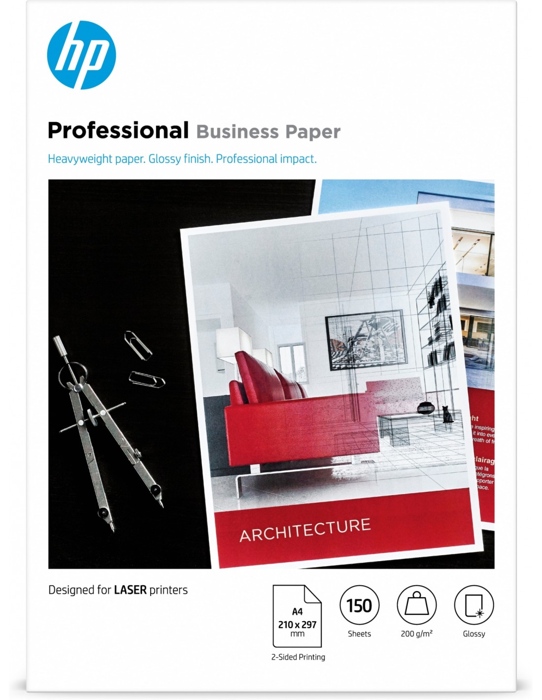 HP Papel profesional para impresora láser: A4, brillante, 200 gsm