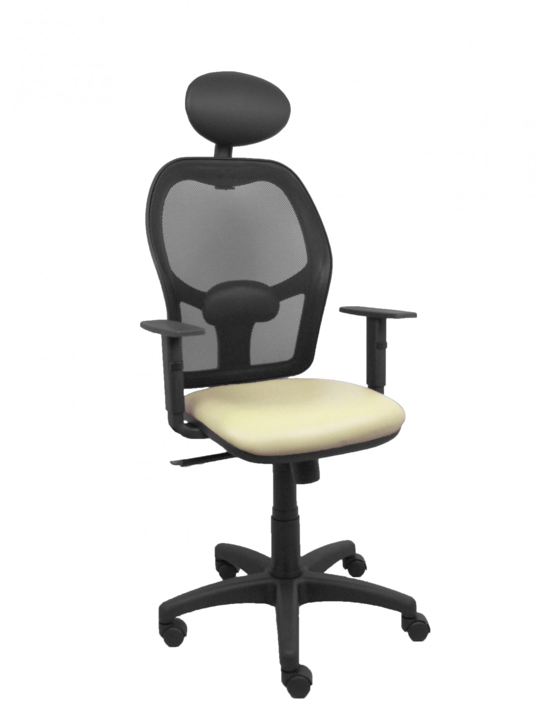 Piqueras y Crespo Silla Alocén malla negra asiento similpiel crema brazos regulables cabecero fijo