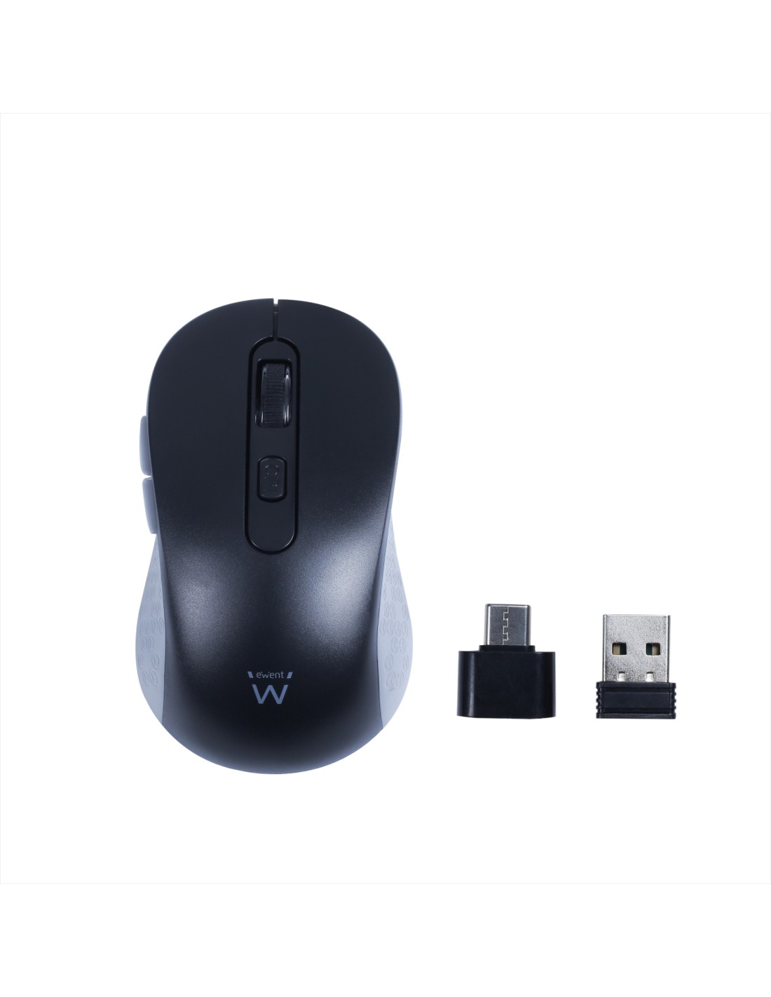 Ewent Ratón inalámbrico USB-A de 2,4 GHz con botones silenciosos y adaptador tipo C