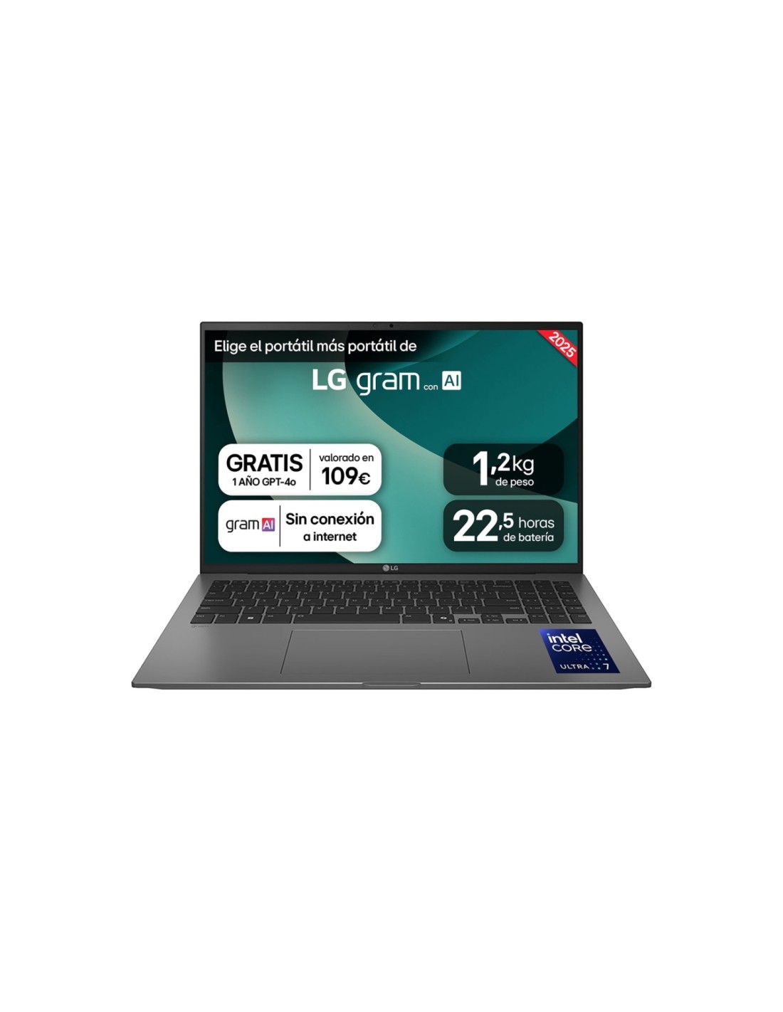 LG Gram 16ZD90T Intel Core Ultra 7 255H Portátil 40,6 cm (16") WQXGA 16 GB LPDDR5x-SDRAM 1 TB SSD Wi-Fi 7 (802.11be) FreeDOS Neg