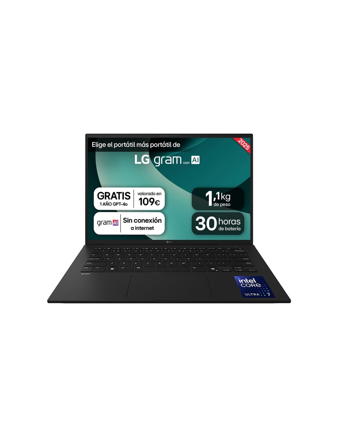 LG Gram 14ZD90T Intel Core Ultra 7 255H Portátil 35,6 cm (14") WUXGA 16 GB LPDDR5x-SDRAM 1 TB SSD FreeDOS Español Negro