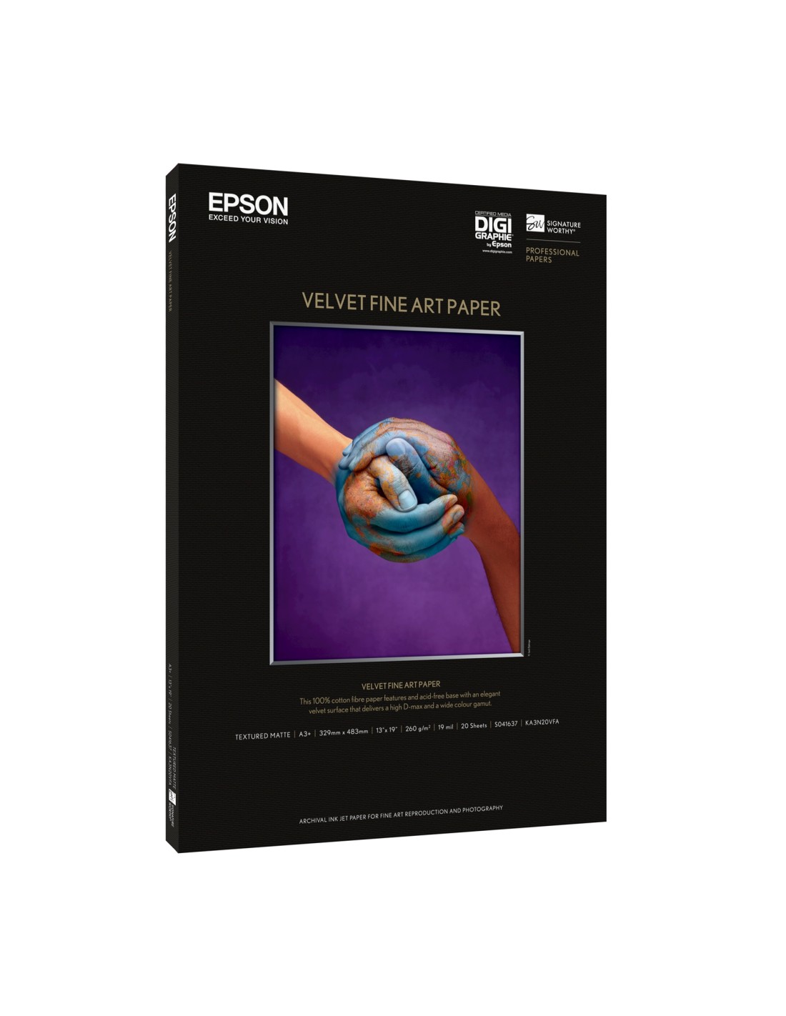 Papel Epson Velvet Fine Art Paper, A3+, 260 g/m², 20 hojas C13S041637