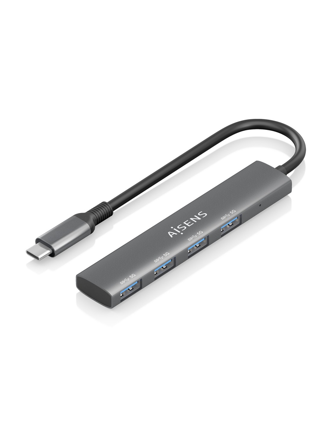 AISENS Hub USB 3.1 USB-C, USB-C/M-4x Tipo A/H, Gris, 15cm