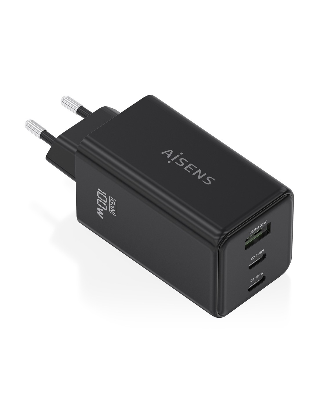 AISENS Cargador GaN 100W, 2x USB-C PD3.0 QC4.0 QC5.0, 1x USB-A QC3.0, Negro