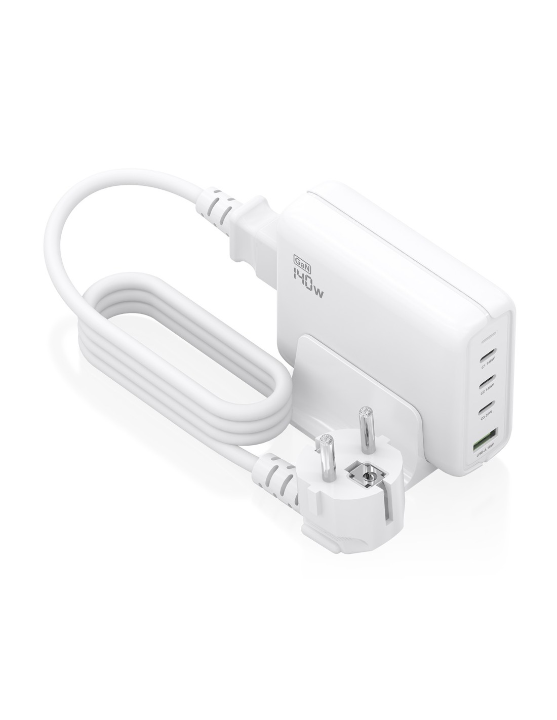 AISENS Cargador Sobremesa GaN 140W, 3x USB-C PD3.1 QC4.0 QC5.0, 1x USB-A QC3.0, Blanco