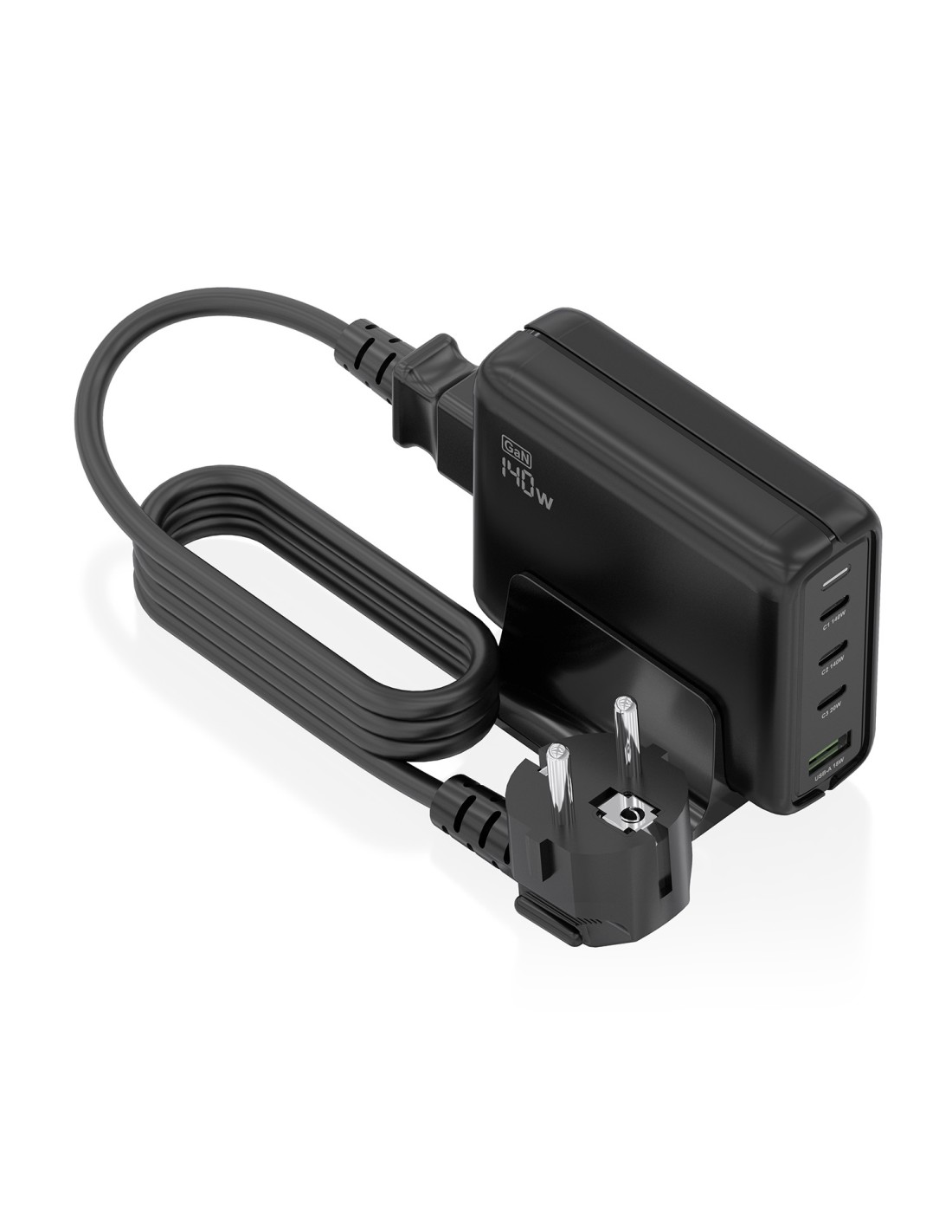 AISENS Cargador Sobremesa GaN 140W, 3x USB-C PD3.1 QC4.0 QC5.0, 1x USB-A QC3.0, Negro