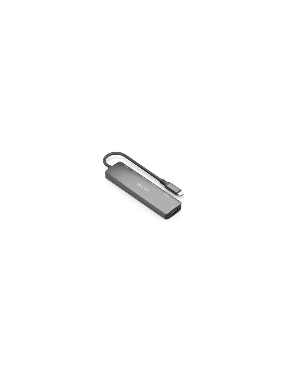 AISENS USB-C Dock 7 en 1, USB-C A, 1x HDMI, 2x USB-A, 1x USB-C, 1x USB-C PD 100W, 1x SD, 1x MicroSD, Gris, 15cm