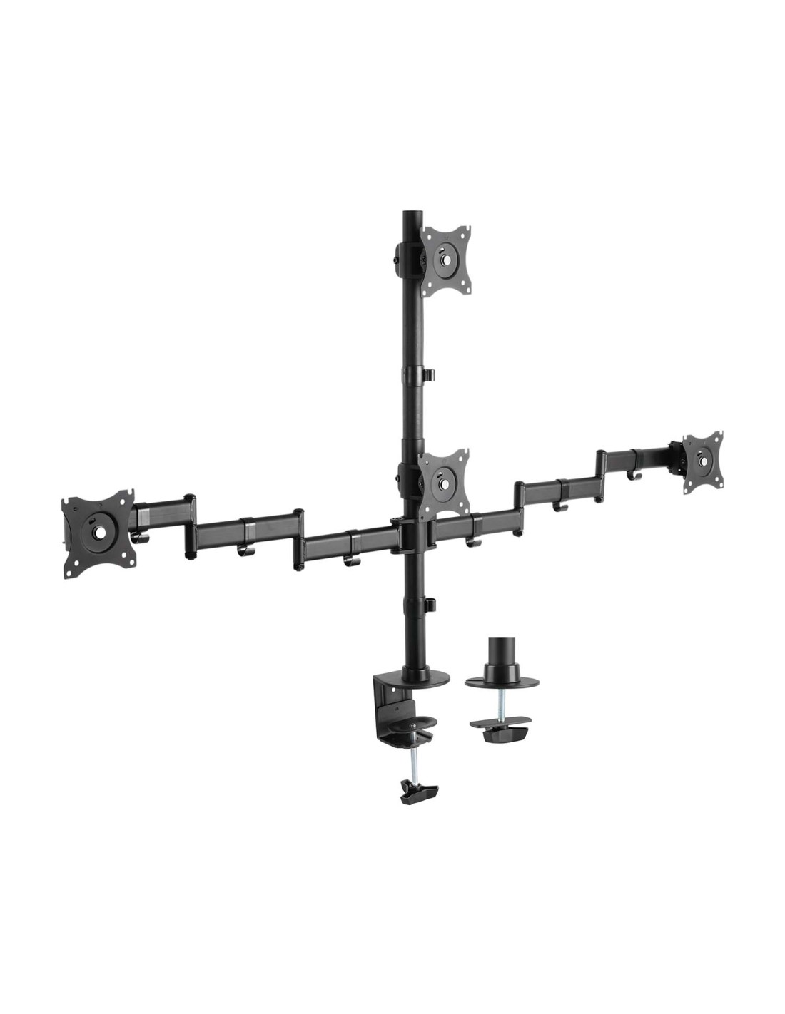 AISENS Soporte de Mesa Eco Giratorio e Inclinable para 4 Monitores 8kg (4 Pivotes, 2 Brazos) de 13"-27", Negro