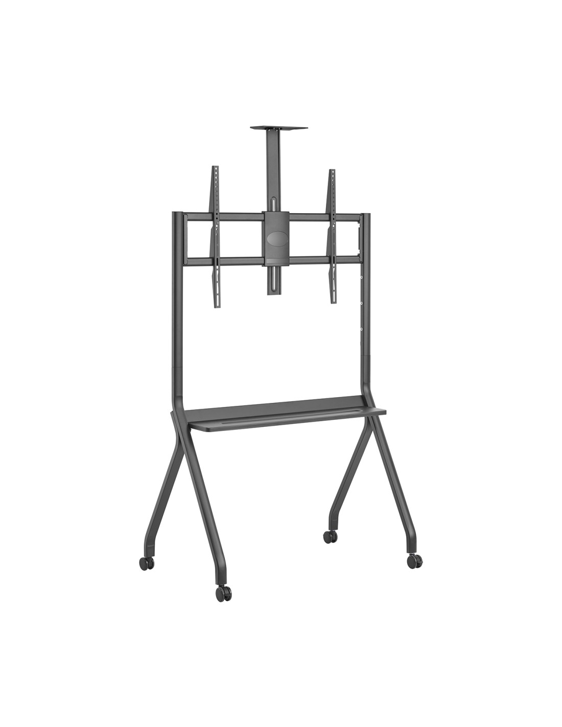 AISENS Soporte de Suelo Pro Con Rueda, 1 Bandeja Y Soporte de Camara Para Pantalla Interactiva/TV 120kg de 55"-100", Negro