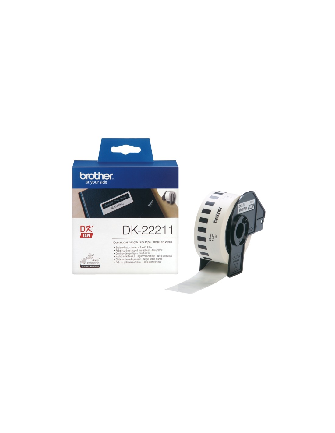 CINTA BROTHER DK22211 PELICULA PLASTICA TRANSPARENTE CONTINUA BLANCA 29x15,24mm