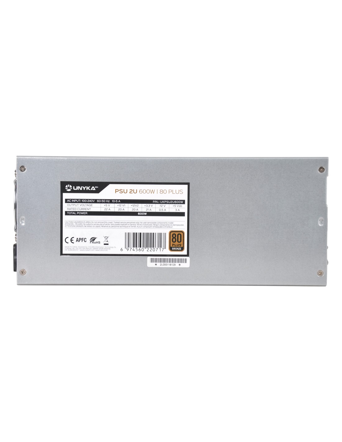 UNYKAch Fuente de Alimentación 2U 600W 80 Plus Bronce