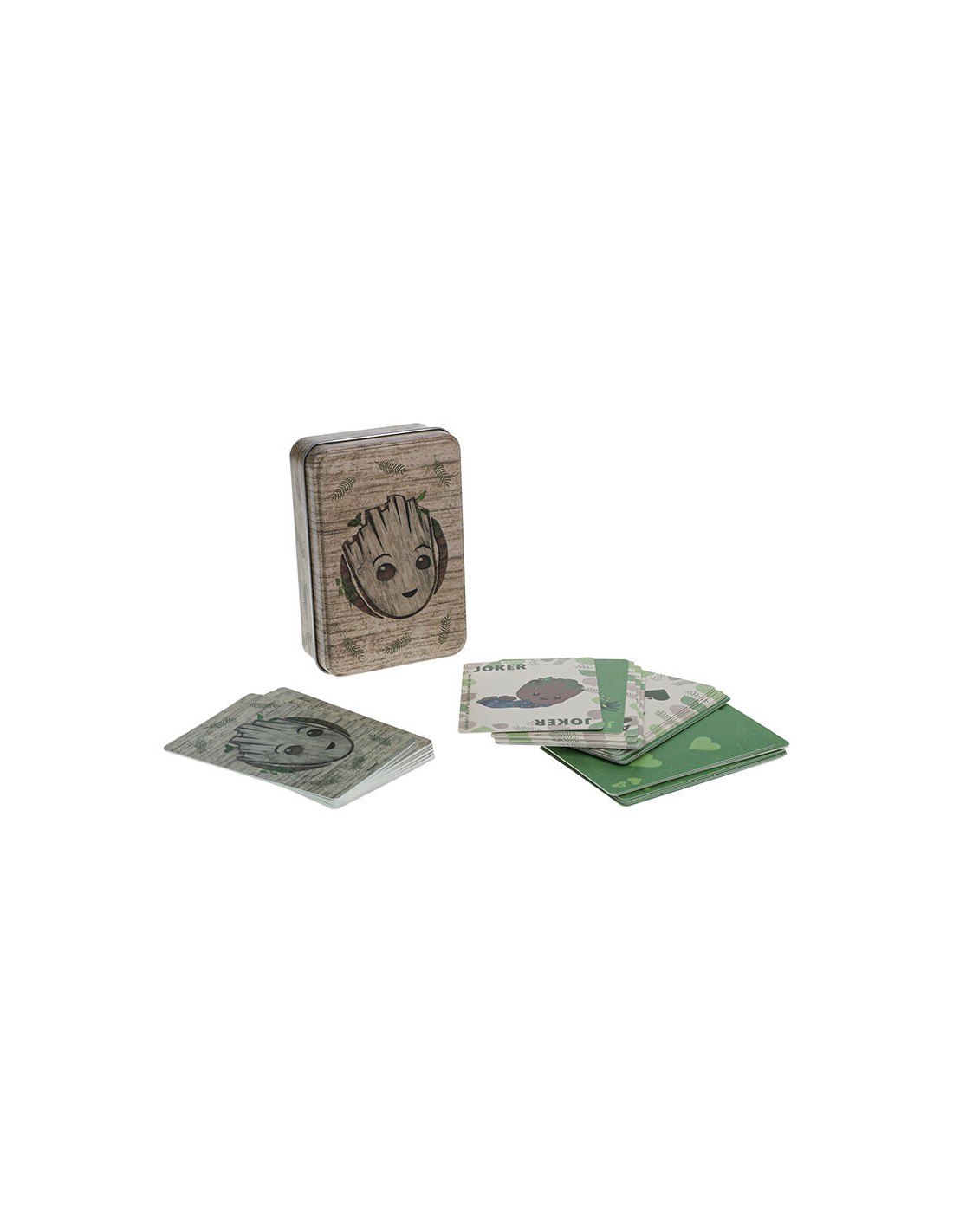 Baraja de cartas Groot en caja metÃ¡lica