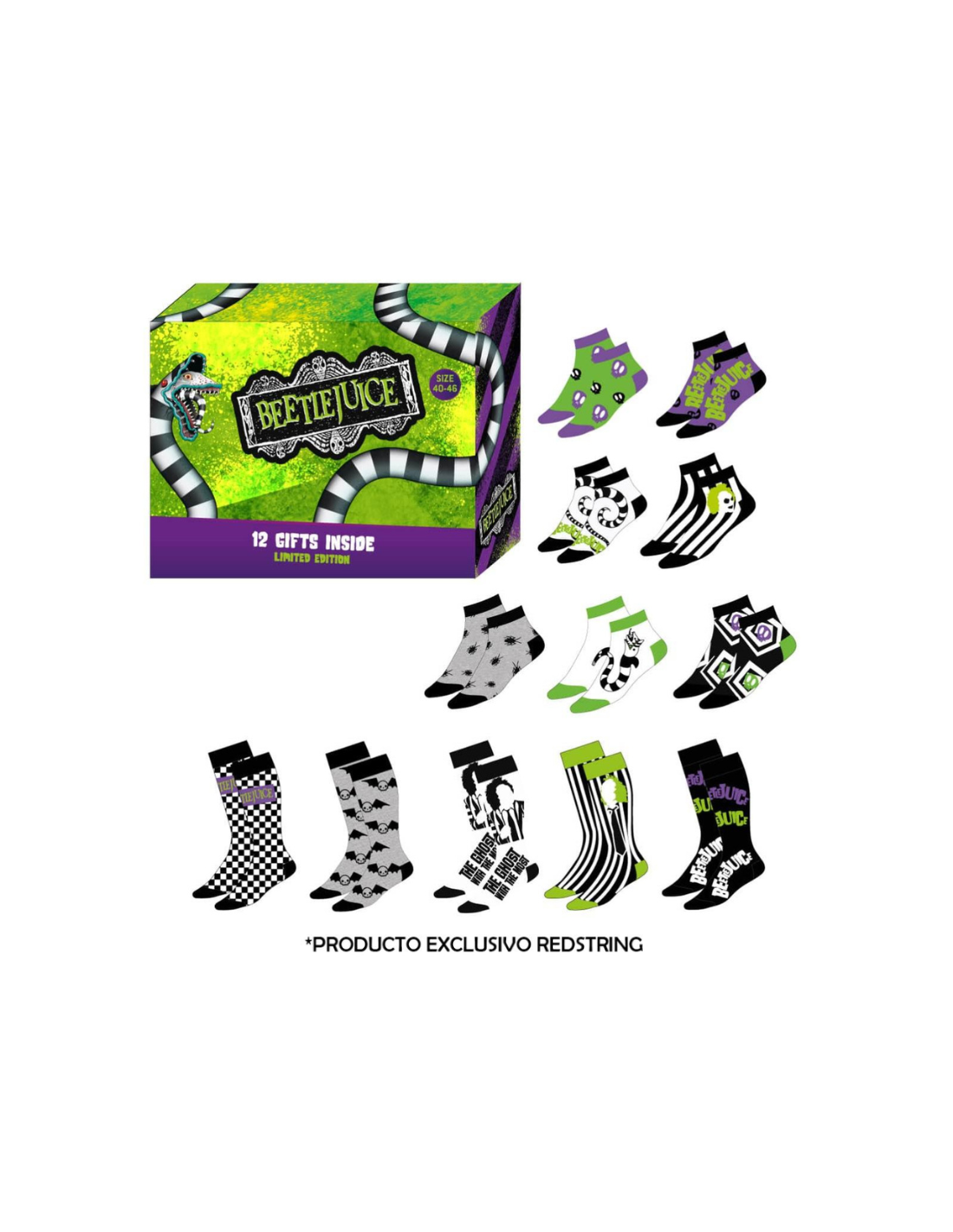 Caja regalo 12 pares calcetines Beetlejuice talla 40/46