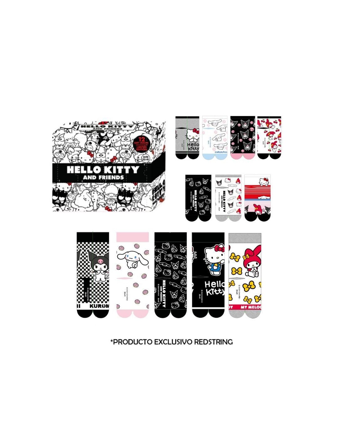 Caja regalo 12 pares calcetines Hello Kitty talla 35/41