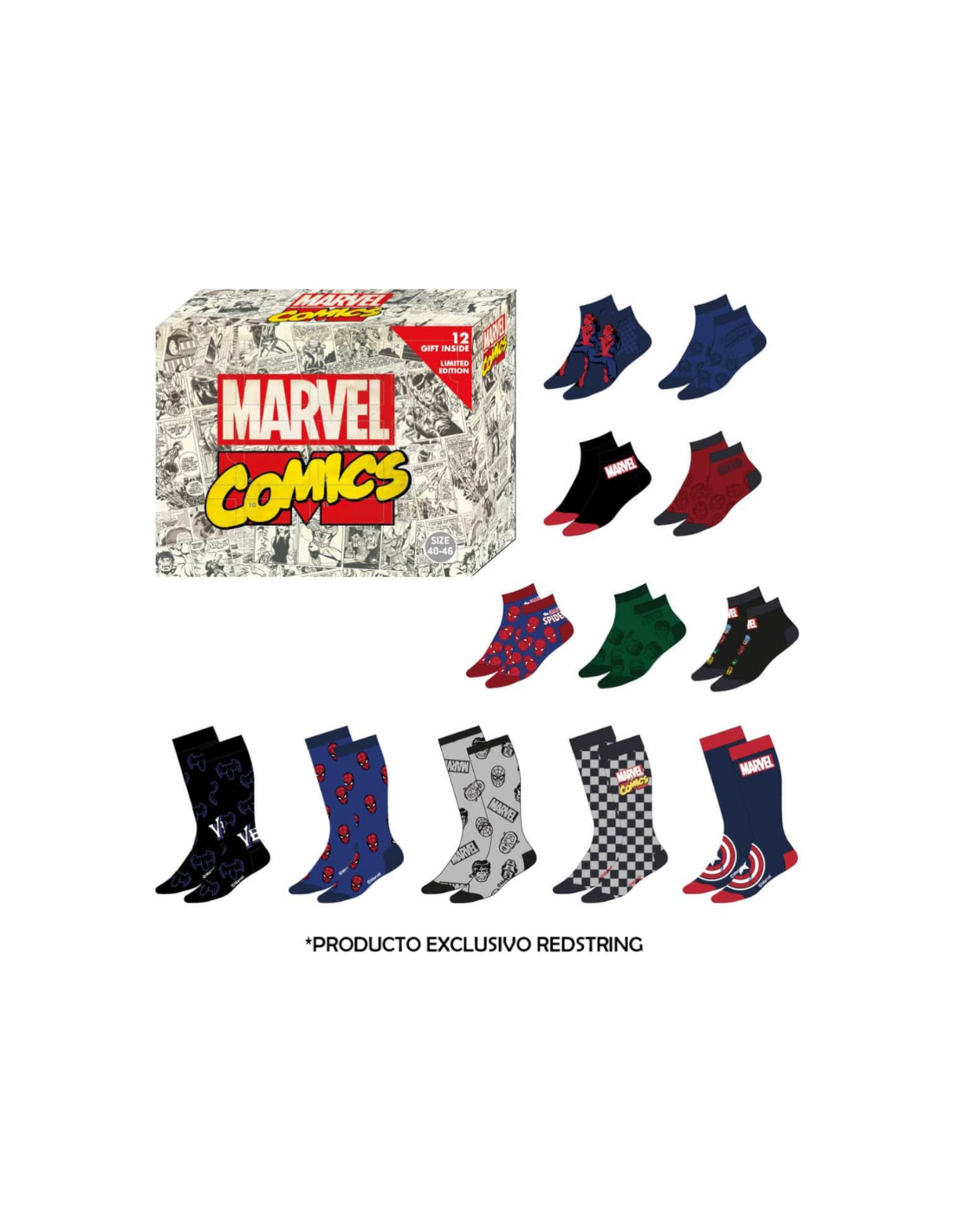 Caja regalo 12 pares calcetines Marvel talla 40/46