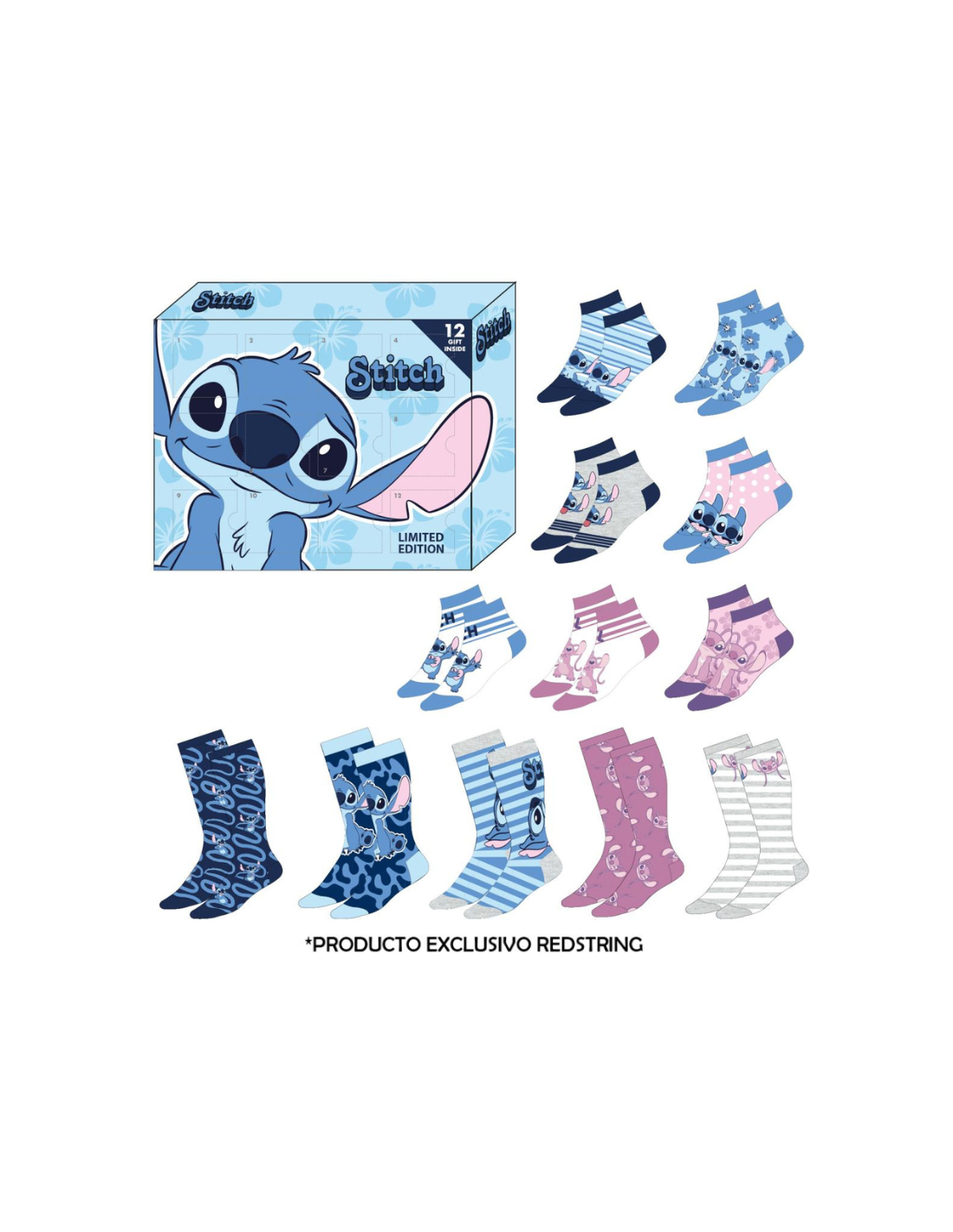 Caja regalo 12 pares calcetines Stitch talla 35/41