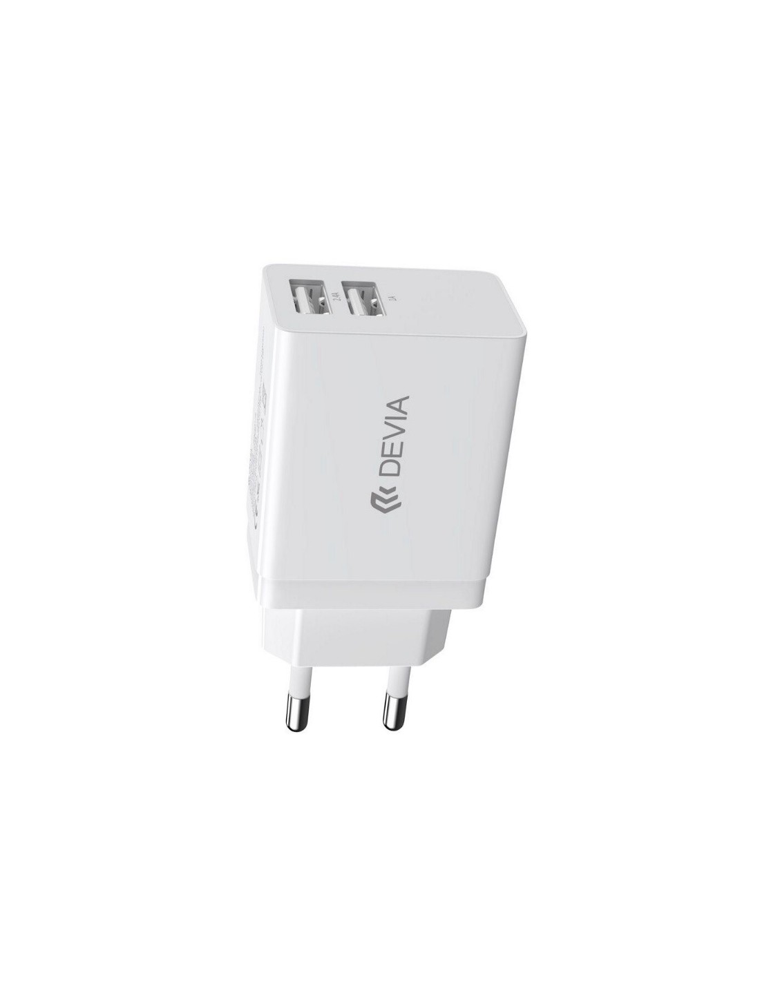 DEVIA CARGADOR DOBLE USB 2.4A CARGA RÁPIDA BLANCO