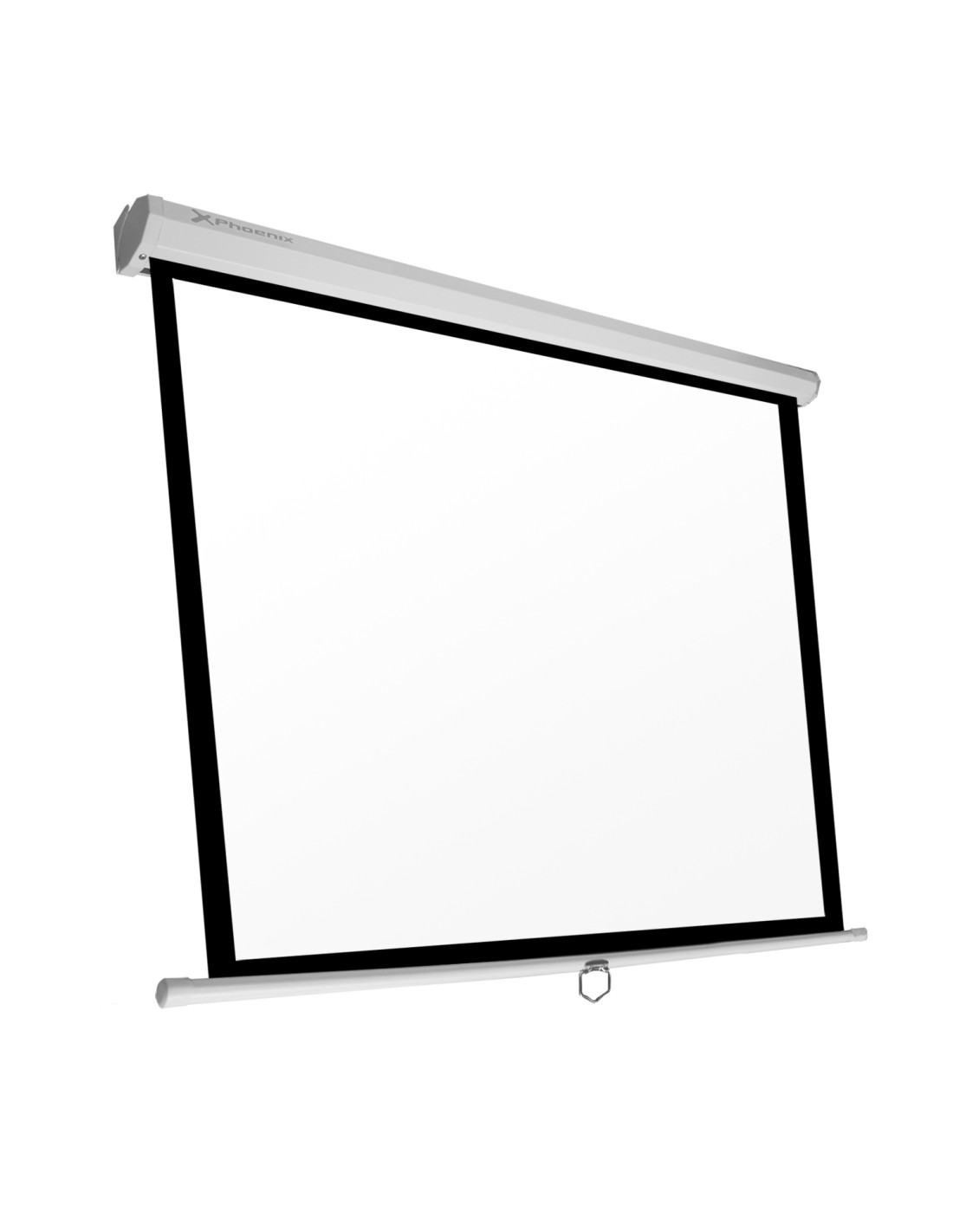 Pantalla manual videoproyector phoenix pared y techo 80p 1.4m x 1.4m posicion ajustable carcasa blanca tela super resistente PHP