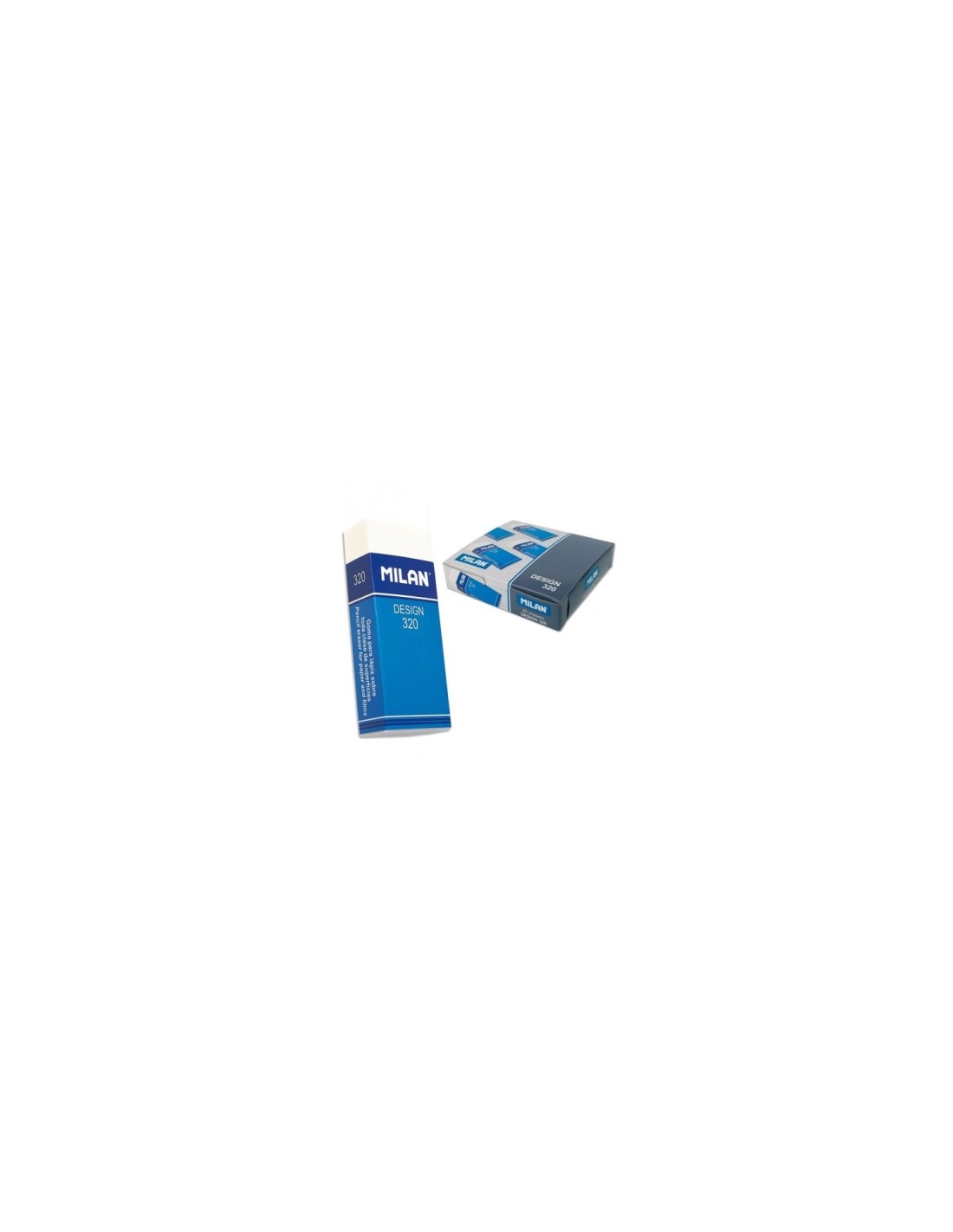 CAJA DE 20 GOMAS MILAN DE BORRAR DE PLASTICO PARA OFICINA BLANCO CON FUNDA Y CELOFAN CPM320