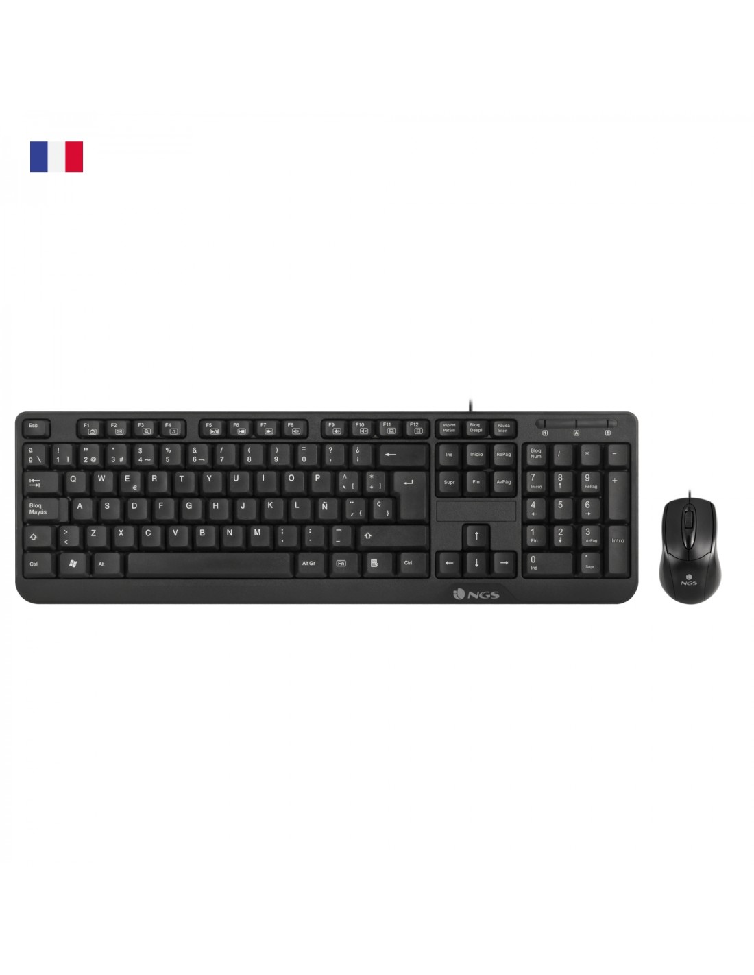 NGS Cocoa Kit, AZERTY, FR teclado Ratón incluido USB Francés Negro