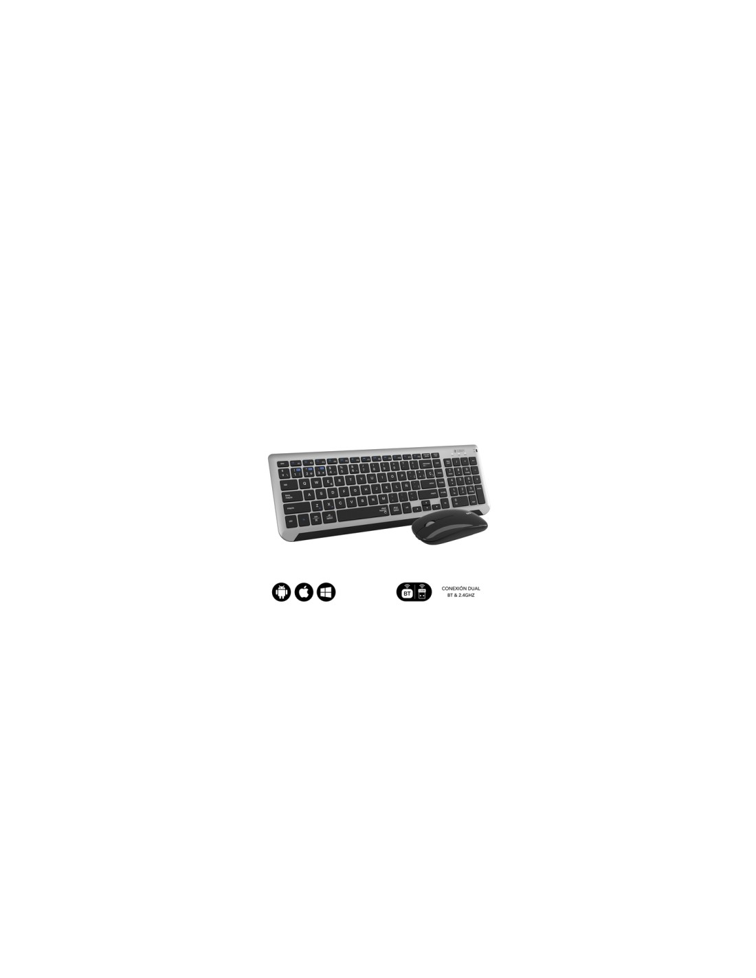 SUBBLIM Teclado con Ratón Bluetooth + 2.4G Combo Dual Prestige Extendido Gris/Negro