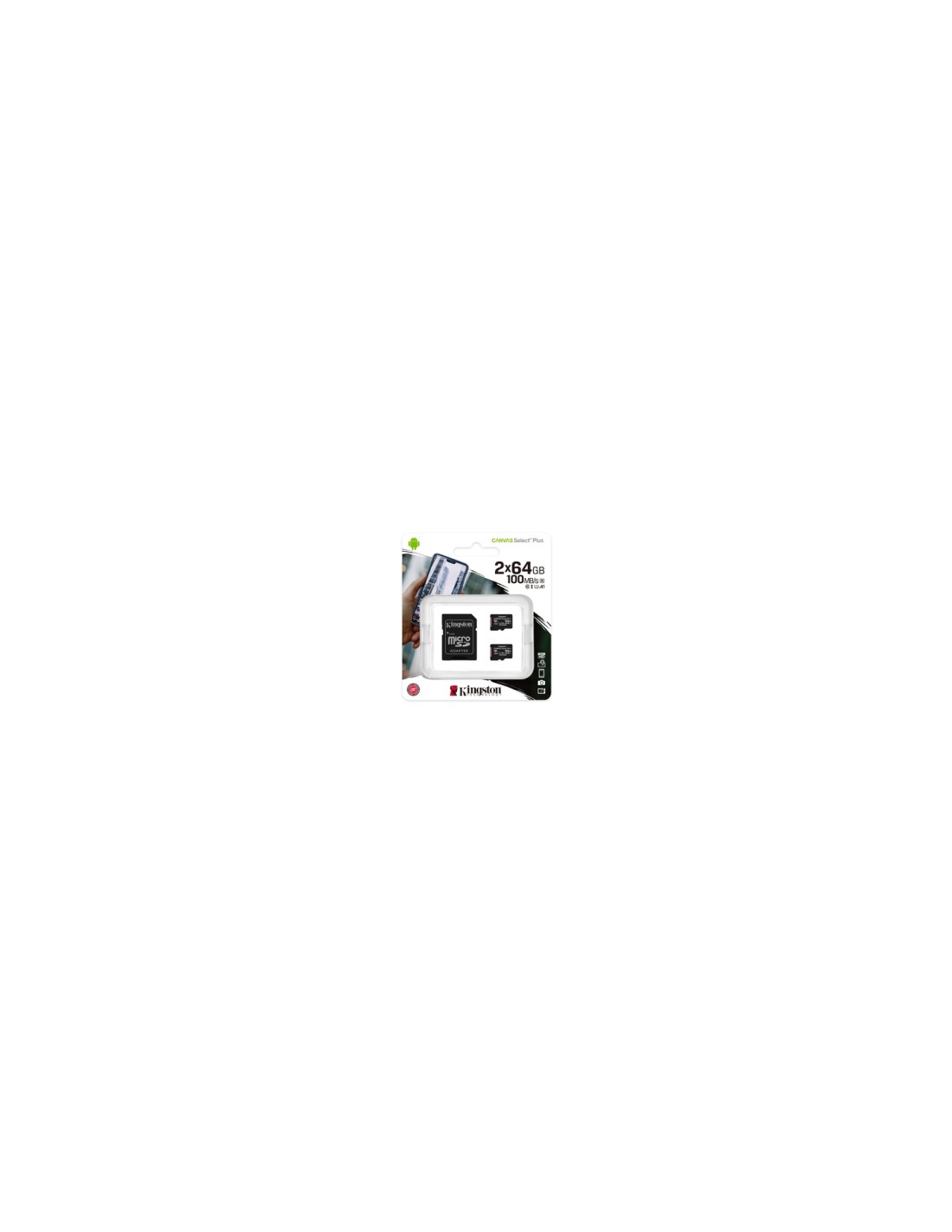 MEMORIA MICROSDXC KINGSTON 64GB CANVAS SELECT PLUS MULTI PACKS OF 2 SDCS2/64GB-2P1A