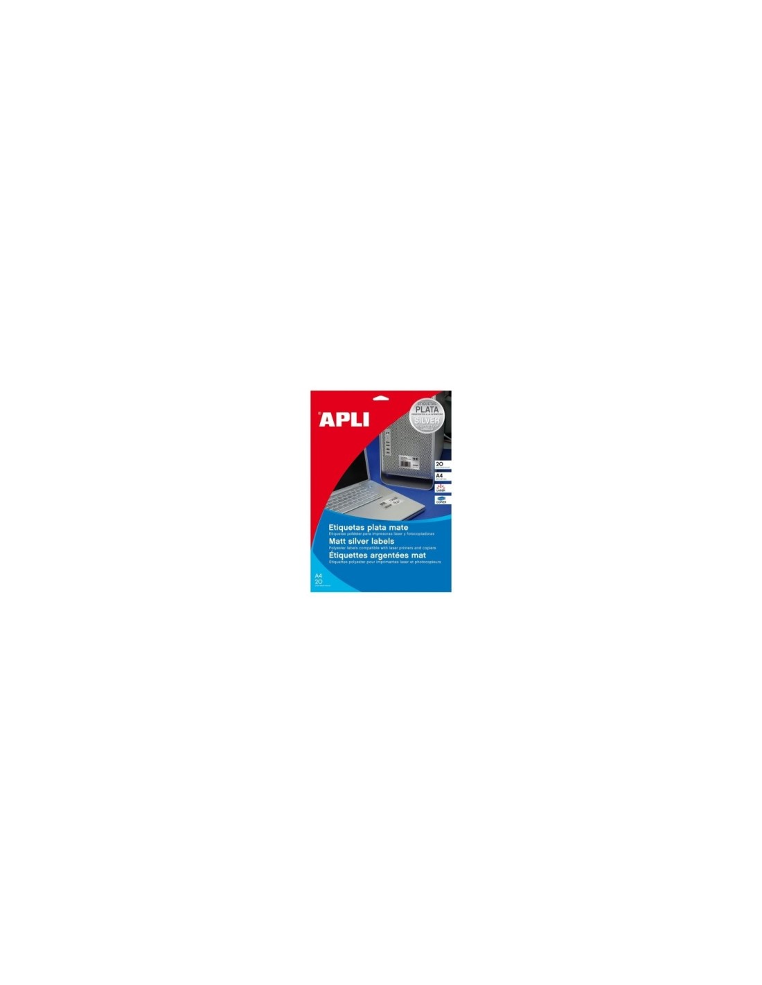 CAJA DE ETIQUETAS APLI PLATA RESISTENTES A LA INTEMPERIE 45.7 X 21.2 MM 20 HOJAS 10066