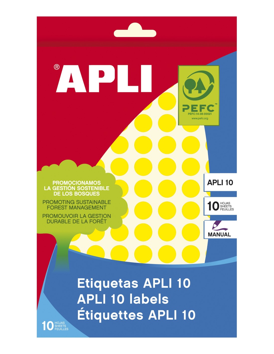 Etiquetas adhesivas circulares apli para escritura normal 10mm 1008 etiquetas amarillo 02730