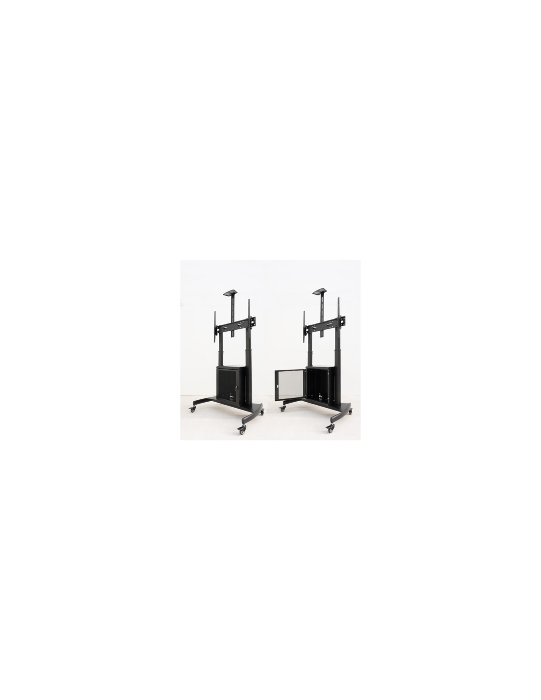 TooQ ?NARNIA? Soporte de Suelo con Armario Multiusos + Accesorios Rack para Pantallas 60"- 100", Negro