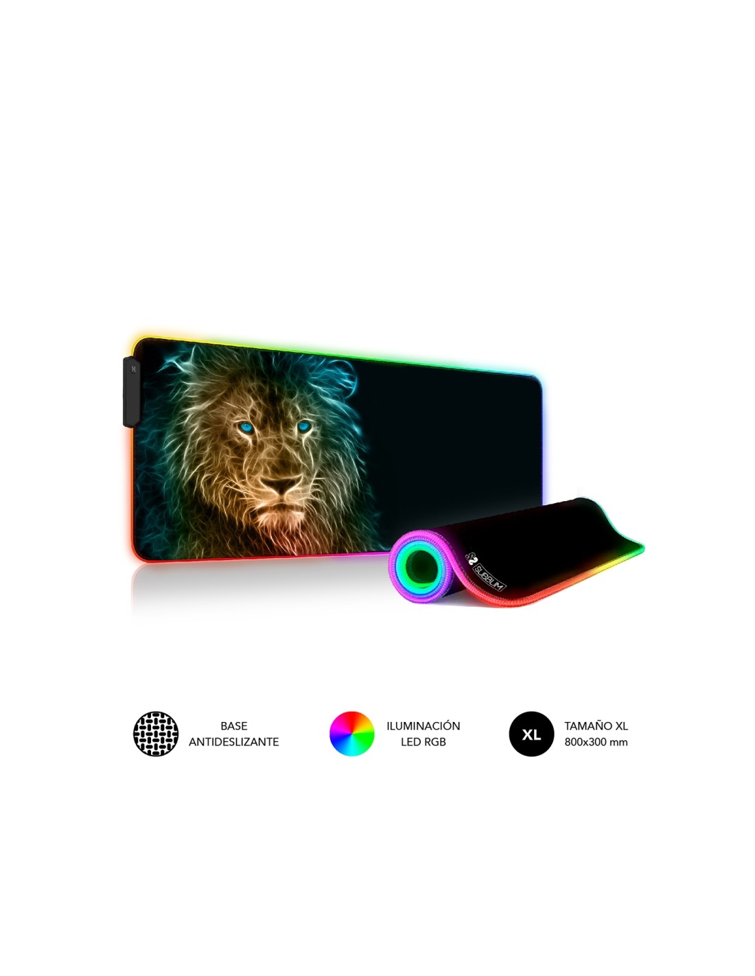 SUBBLIM Alfombrilla/Tapete Ratón con Luz LED RGB 9 colores Extra Grande León