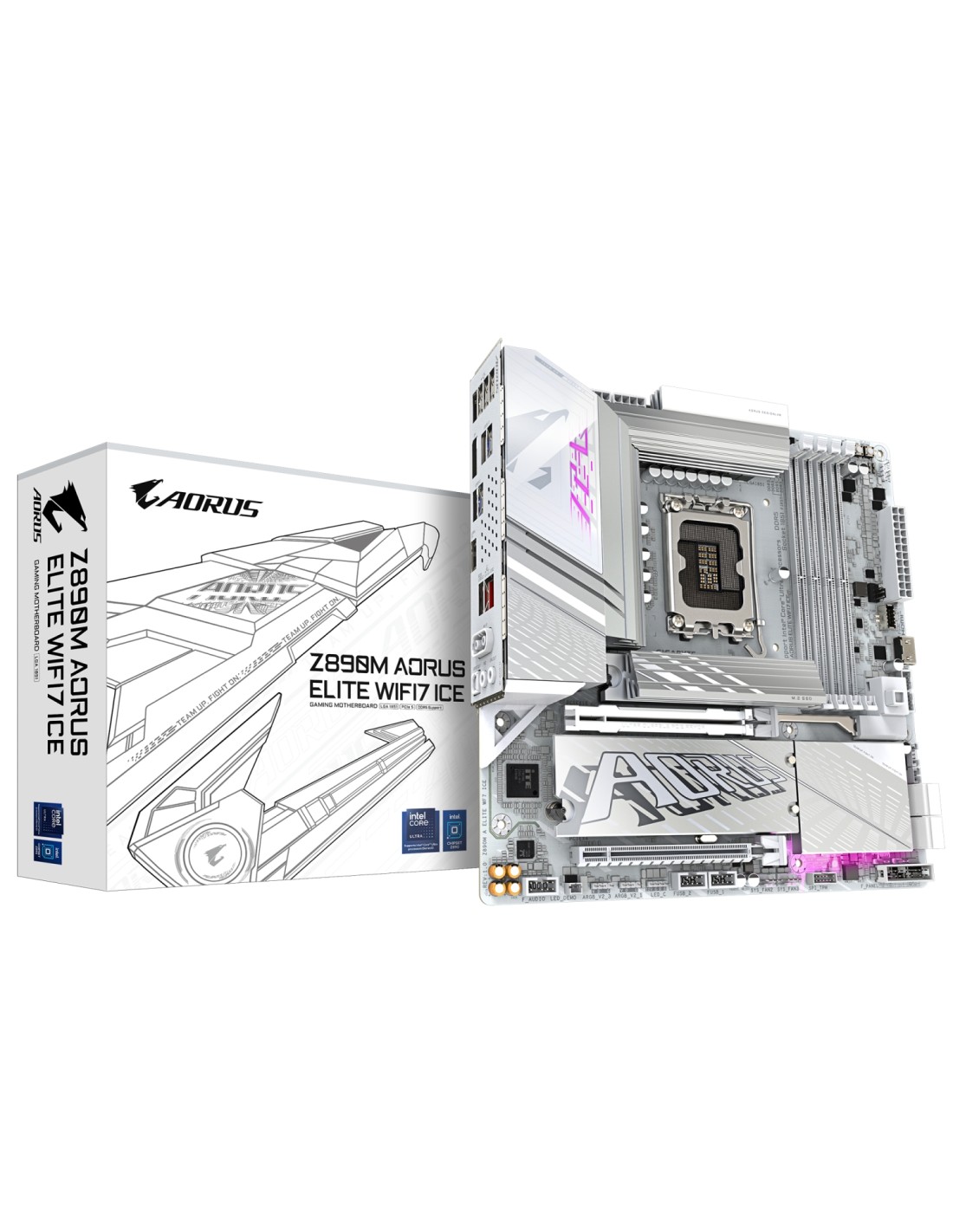 GIGABYTE Placa base Z890M AORUS ELITE WIFI7 ICE - Compatible con CPUs Intel Core Ultra (Serie 2), VRM de 12+1+2 fases, hasta 880