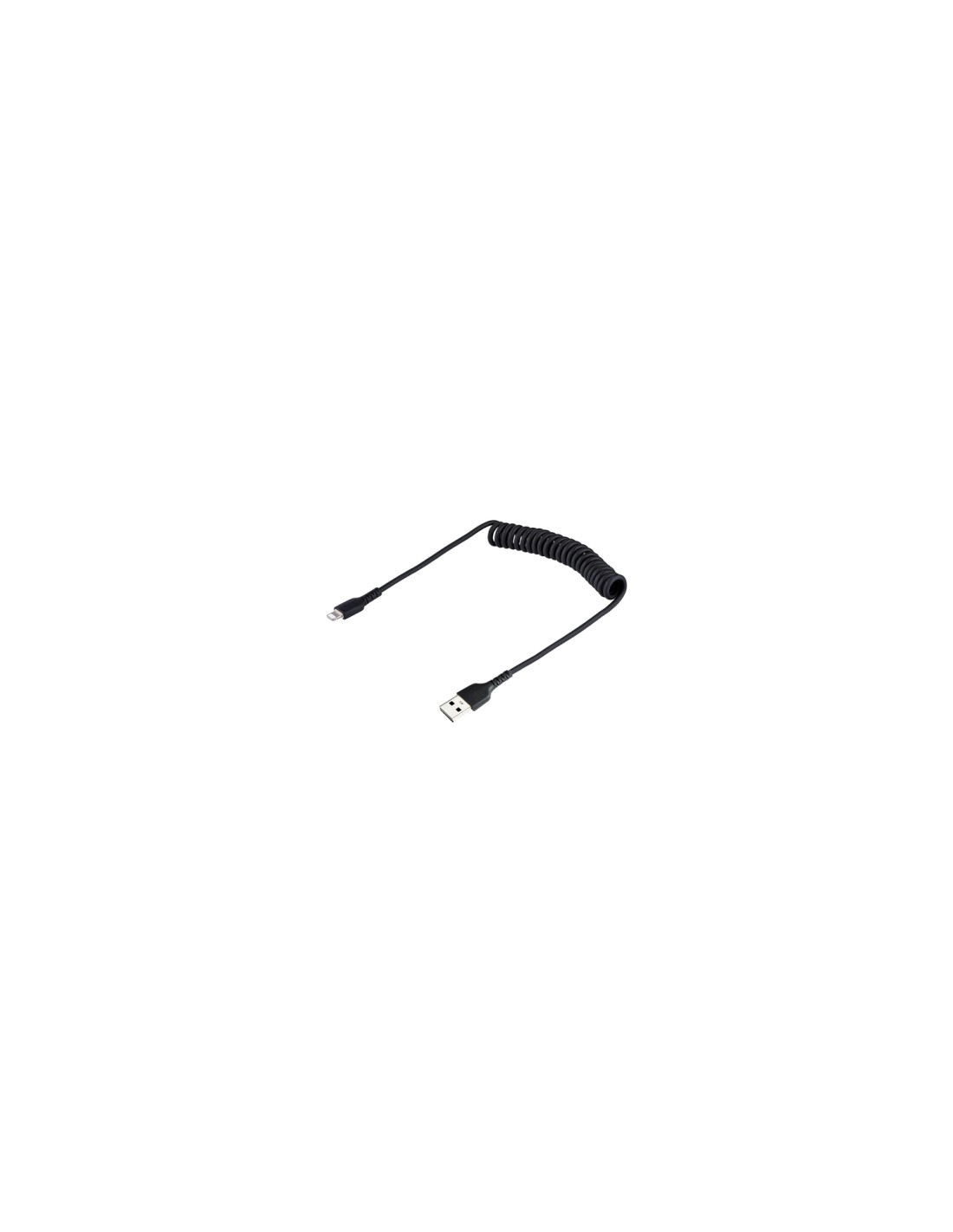 StarTech.com Cable 50cm USB a Lightning con Certificación MFi, Cable Rizado de Carga para iPhone, Negro, con Recubrimiento de TP