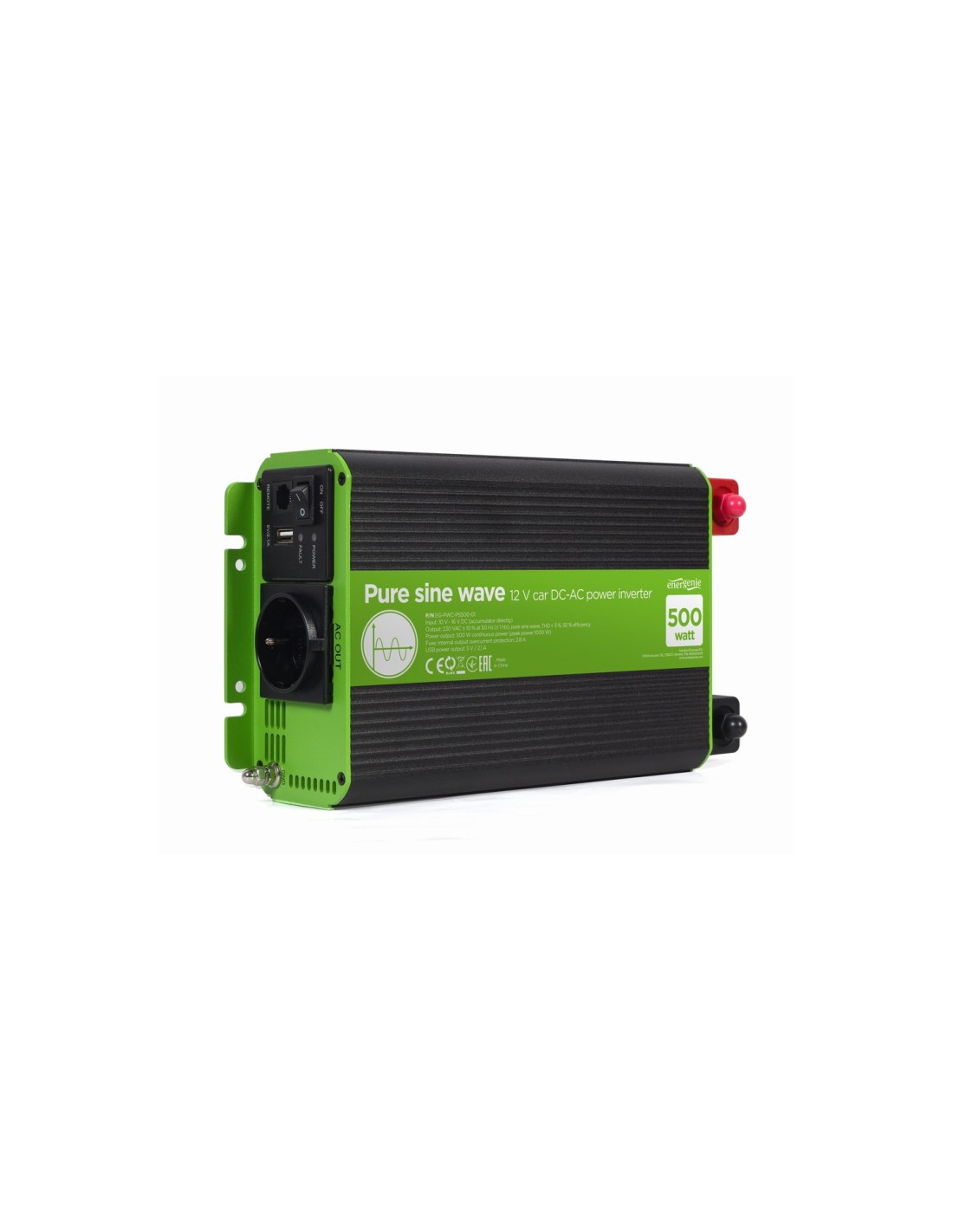 EnerGenie EG-PWC-PS500-01 adaptador e inversor de corriente Auto 500 W Negro, Verde