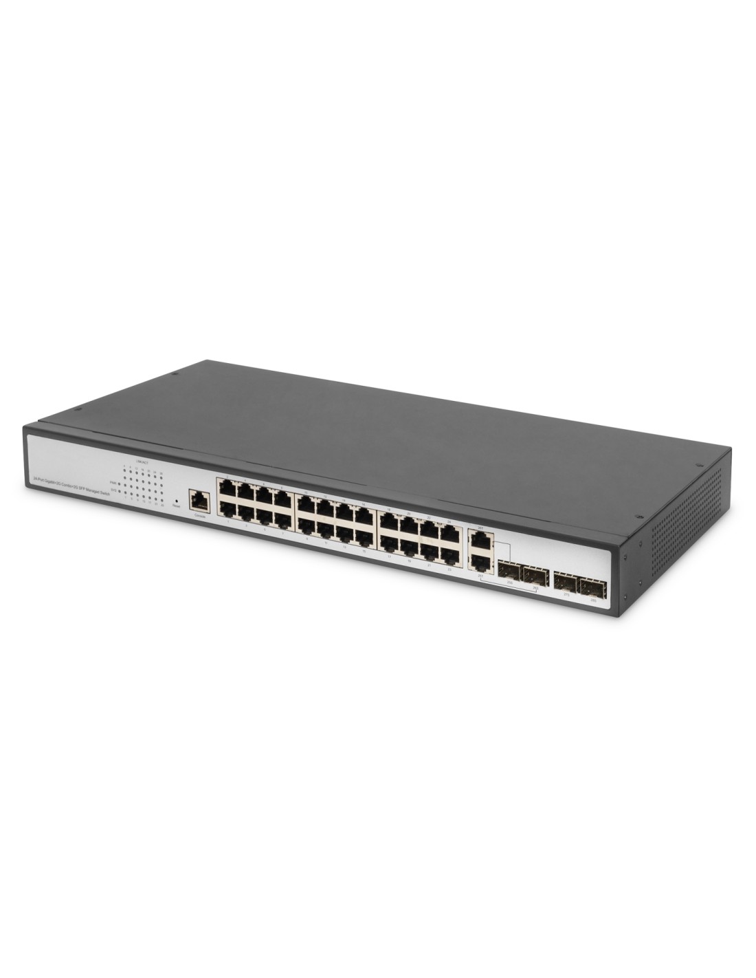 Digitus Conmutador Gigabit Ethernet Layer 2, 24 puertos, 2 puertos combinados RJ45/SFP y 2 puertos SFP Uplink
