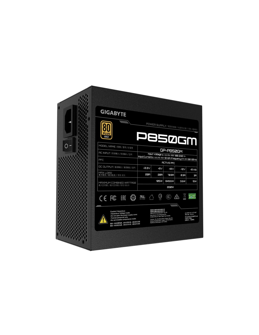 Fuente de alimentacion gigabyte 850w 80 plus gold negro GP-P850GM