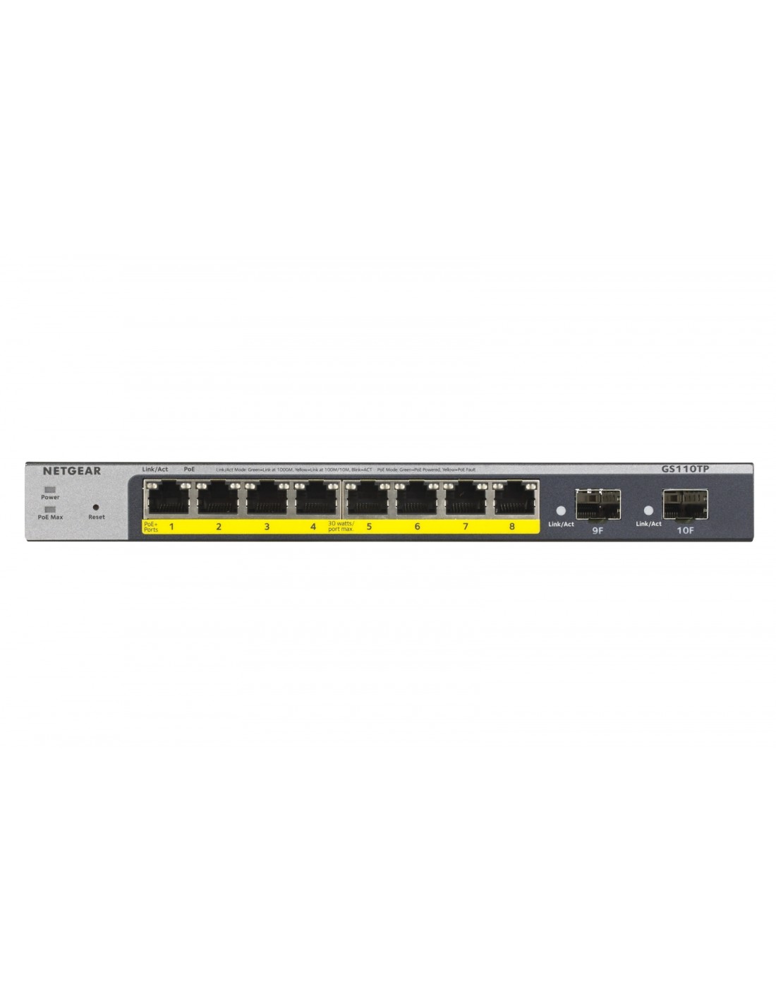 Switch netgear gestionado L2/L3/L4 8puertos Gigabit Ethernet 10/100/1000 Energia sobre Ethernet PoE gris GS110TP-300EUS