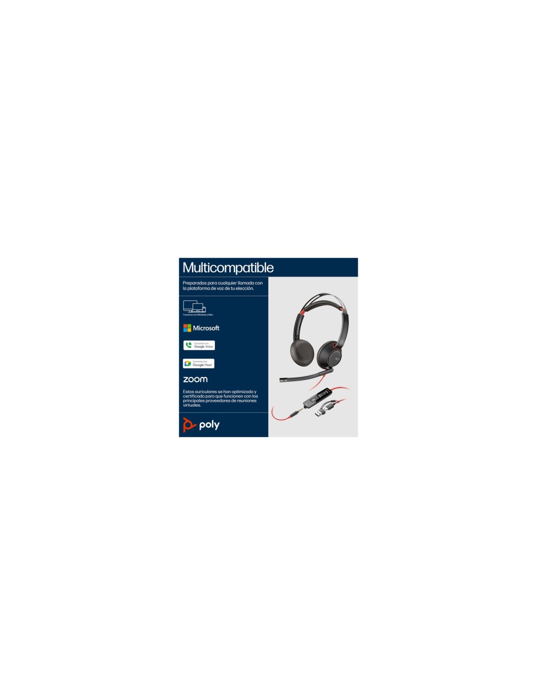 POLY Auriculares Blackwire 5220 estéreo USB-C + conector de 3,5 mm + adaptador USB-C/A (paquete)