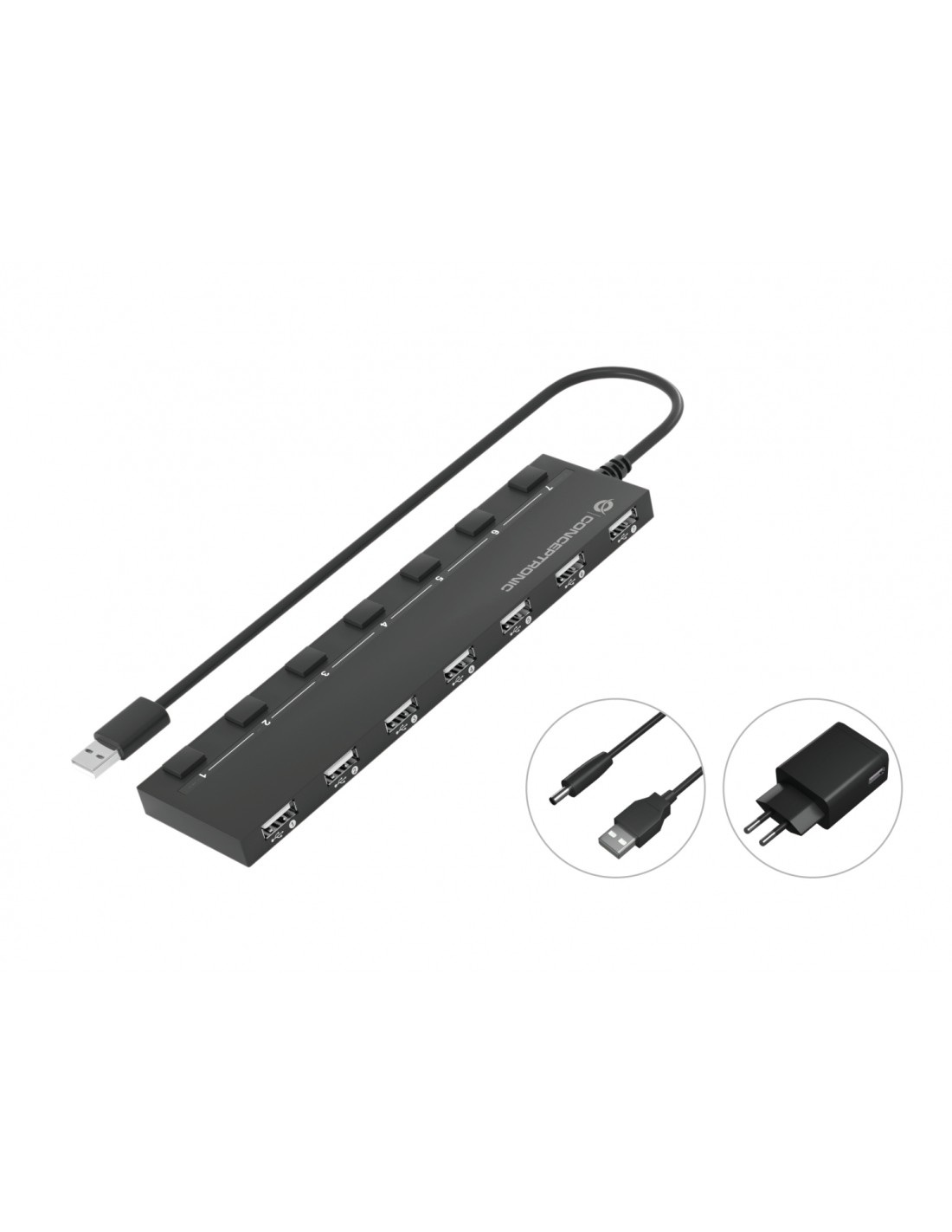 Conceptronic HUB de interfaz USB 2.0 480 Mbit/s Negro