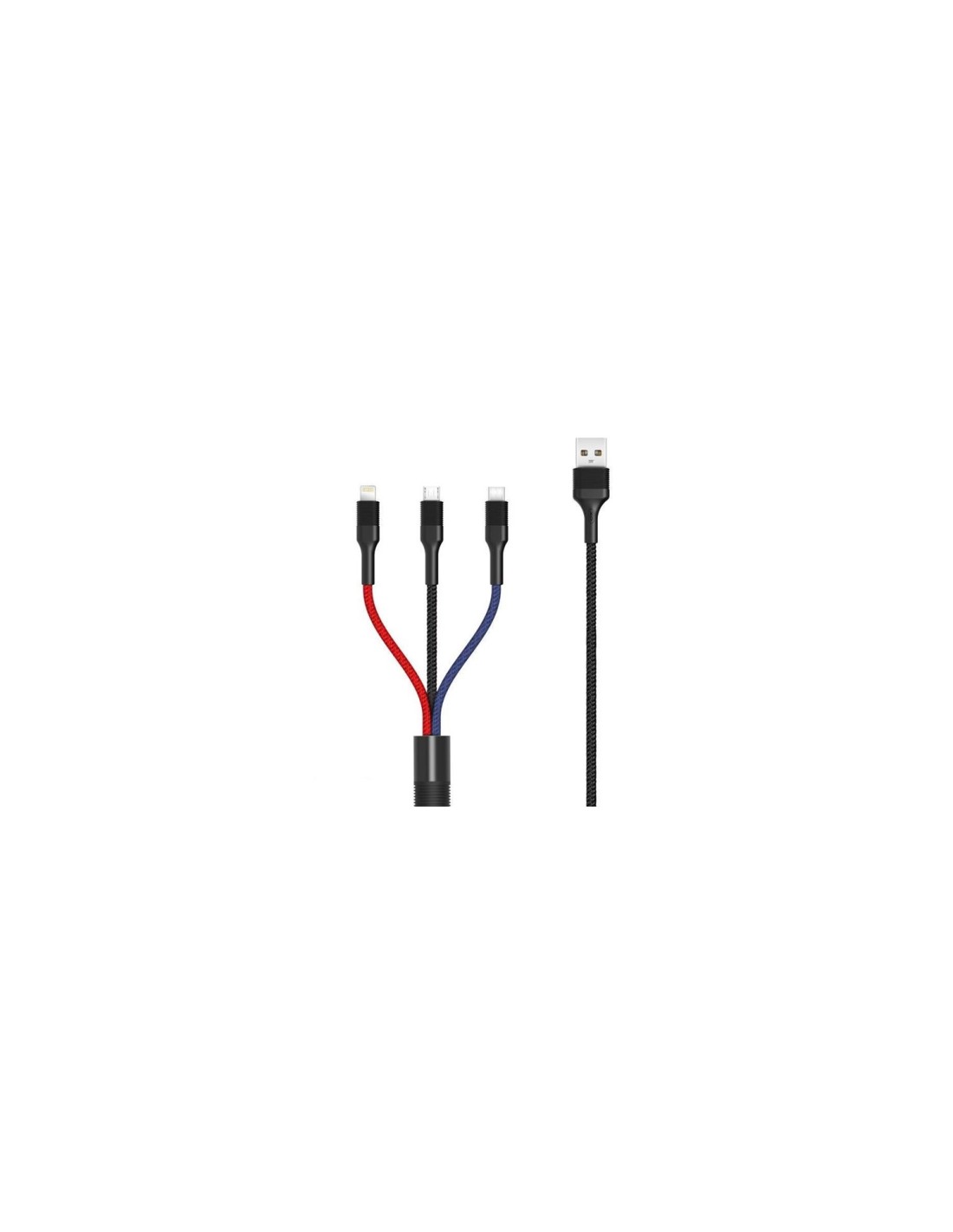 PINBOX Cable Carga Rápida Cordón 3 en 1 Micro USB + Tipo C + Lightning a USB NB54