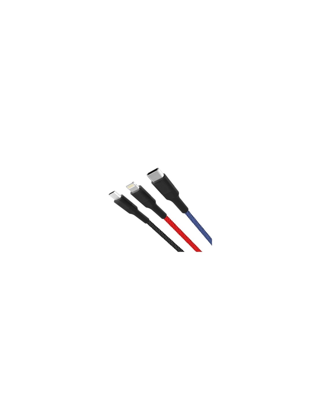 PINBOX Cable Carga Rápida Cordón 3 en 1 Micro USB + Tipo C + Lightning a USB NB54