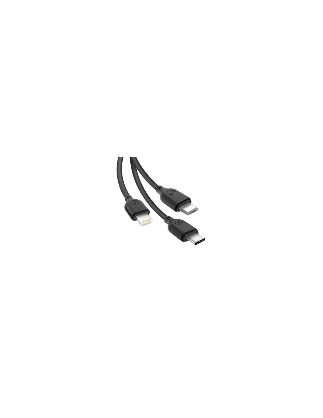 PINBOX Cable Carga Rápida 3 en 1 Micro USB + Tipo C + Lightning a USB Negro NB103