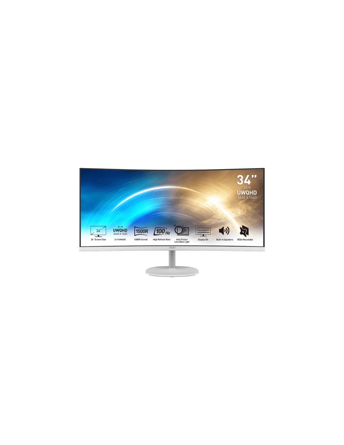 MSI Pro MP341CQWDE pantalla para PC 86,4 cm (34") 3440 x 1440 Pixeles UltraWide Quad HD Blanco