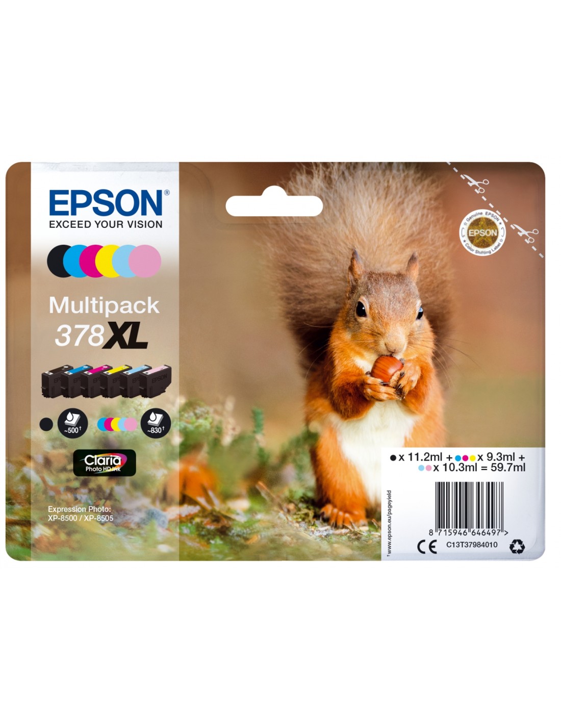 Cartucho Epson Squirrel Multipack 6-colours 378XL Claria Photo HD Ink C13T37984020