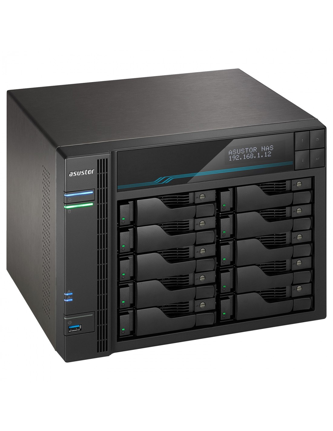 SERVIDOR NAS ASUSTOR 10 BAHIAS ATOM C3538 QUAD CORE DENVERTON 2.1GHZ 8GB 2X2.5GBE 2X10GBE RAID 0.1 JBOD SATA6GB USB 3.0 AS6510T