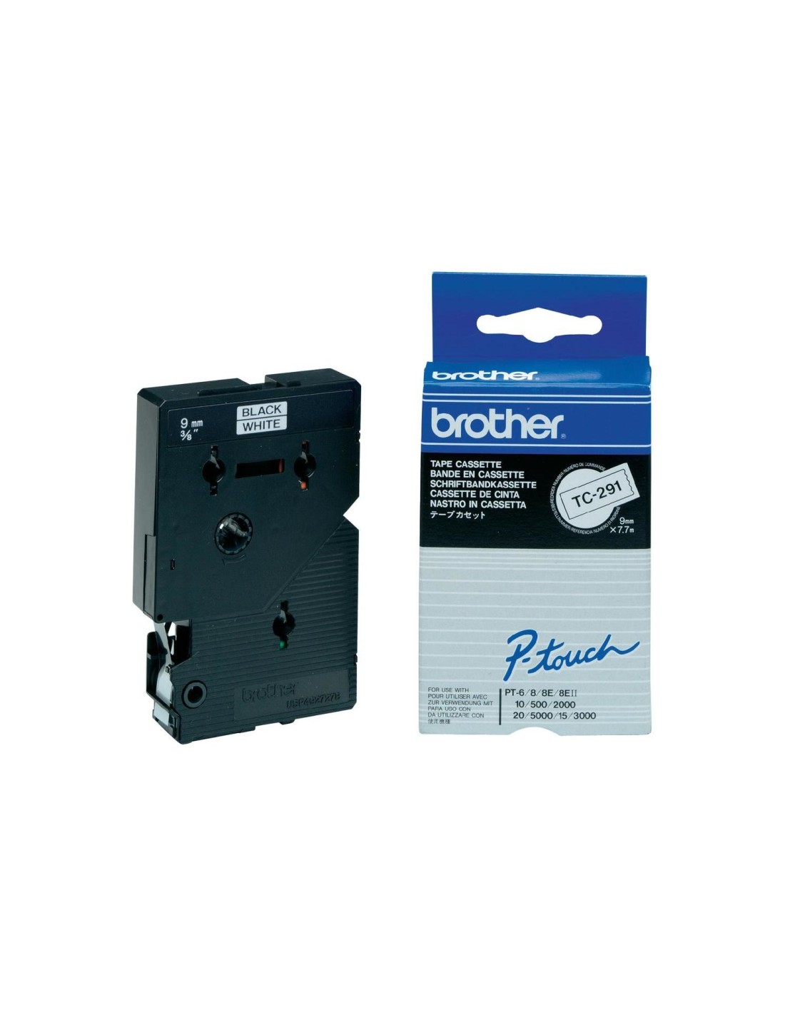 BROTHER Cinta TC laminada 9mm Negro sobre Blanco