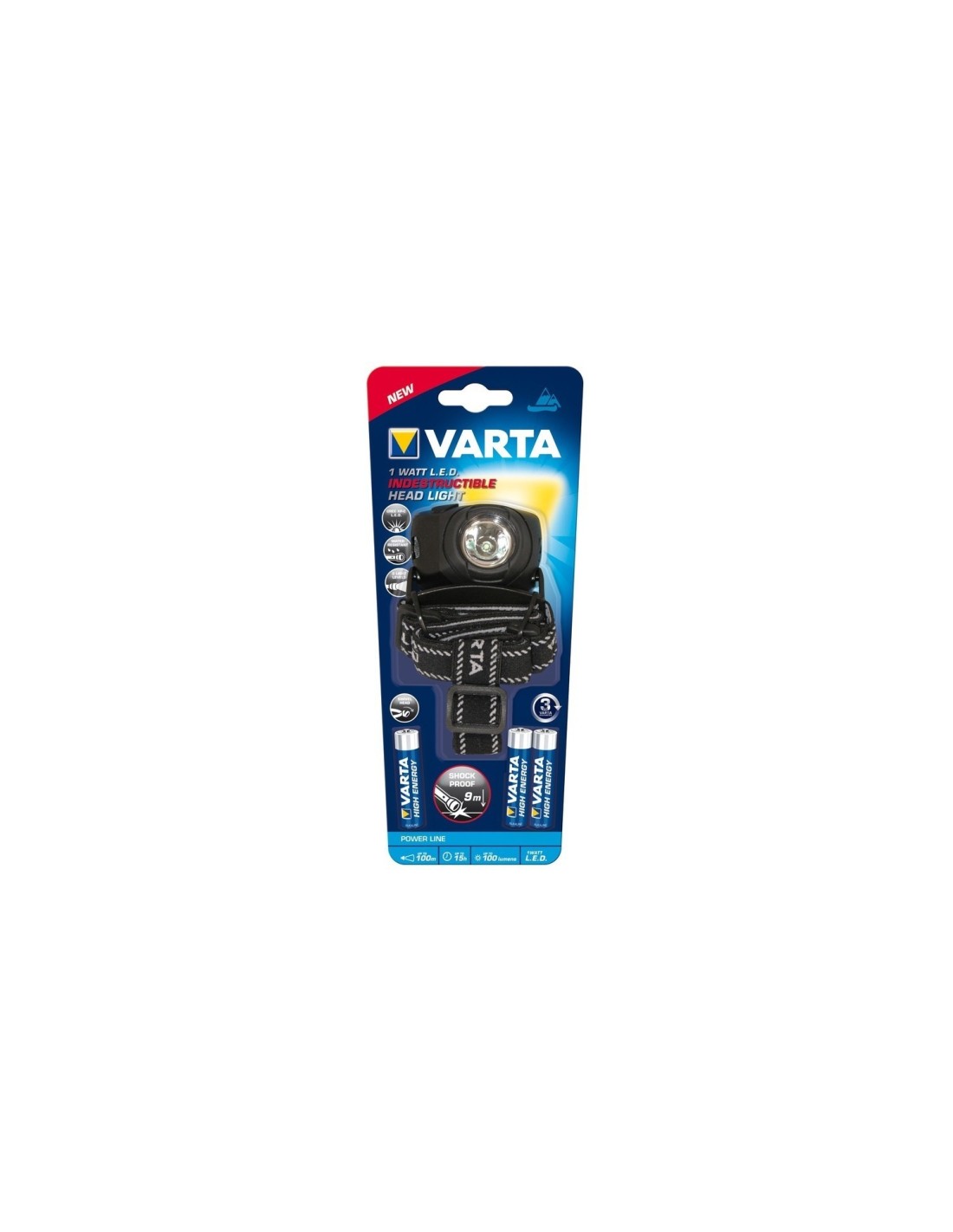 VARTA LINTERNA LED FRONTAL 1W INDESTRUCTIBLE 3xAAA