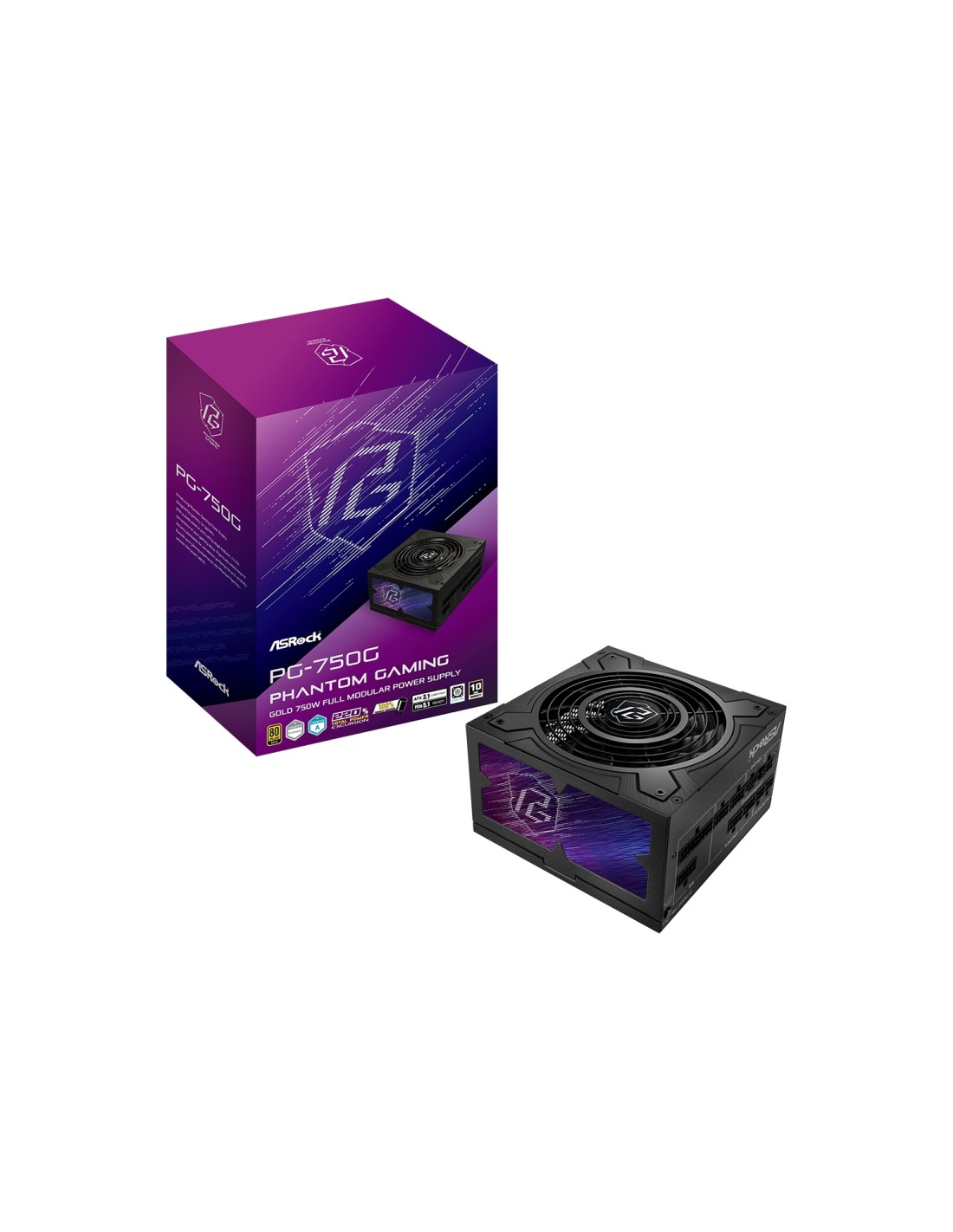 Asrock Phantom Gaming PG-750G unidad de fuente de alimentación 750 W 20+4 pin ATX ATX Negro