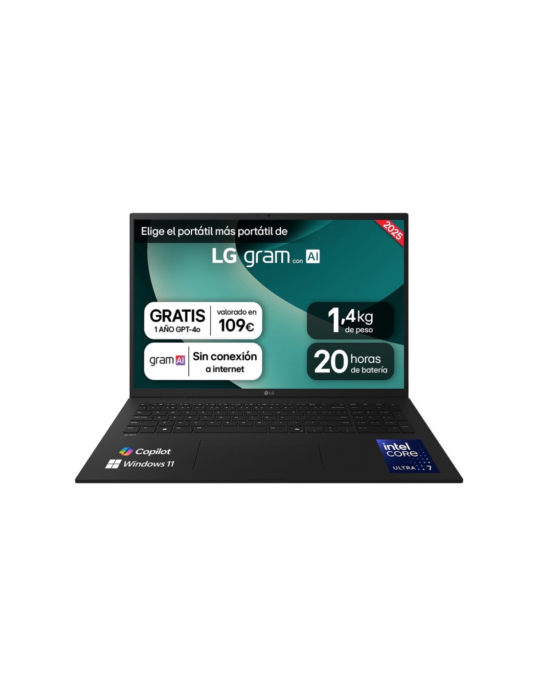 LG 17Z90T-G.AA78B ordenador portatil Intel Core Ultra 7 255H Portátil 43,2 cm (17") WQXGA 16 GB LPDDR5x-SDRAM 1 TB Unidad de dis
