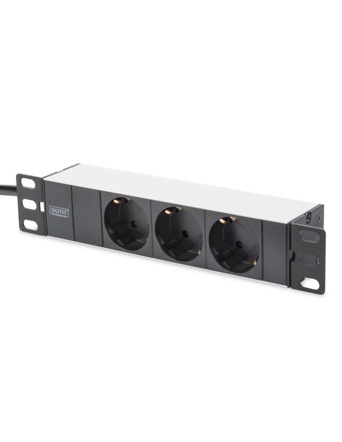 Digitus Regleta de enchufes con perfil de aluminio, toma de alimentación con 3 tomas de tierra, enchufe de seguridad con cable d